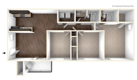 Floor plan for 3 beds, 2 baths, 1220 sqft
